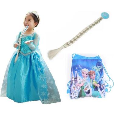 Imagem de Vestido Da Frozen Elsa Princesa Disney com acessórios completo, 5 Anos