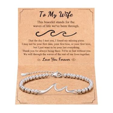 Imagem de Tarsus Presente de Dia dos Namorados para Sua Namorada Esposa - Pulseiras Onduladas I Love You - Presente de aniversário, Natal, Dia dos Namorados, average, Aço inoxidável, Sem Pedra Preciosa