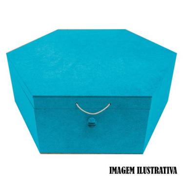 Imagem de Caixa Sextavada Tampa Dobradiça e Fecho com Elastico 36x31x12 Mdf 6mm 