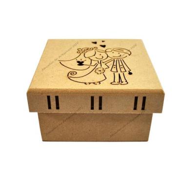 Imagem de Kit 10 Caixa Noivos Corte Desenho Passa Fita 10x10x5,5 Mdf Madeira - A