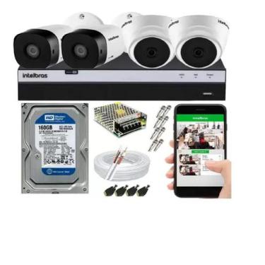 Imagem de Kit Cftv 4 Câmeras Segurança Intelbras 720p + Dvr Mhdx 3104 + HD