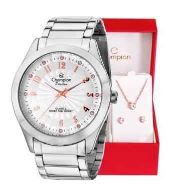 Imagem de Relógio Feminino Champion Analógico Prata CN29409N Kit Colar Brincos