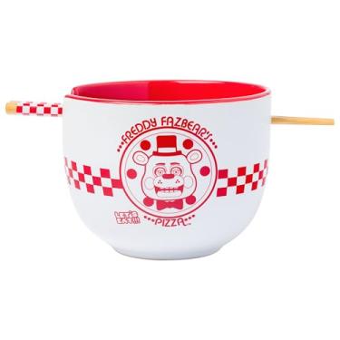 Imagem de Silver Buffalo Five Nights at Freddy Fazbear Caixa de Pizza Cerâmica Ramen Noodle Tigela de Arroz com Pauzinhos e Colher, Seguro para Microondas, 590 ml