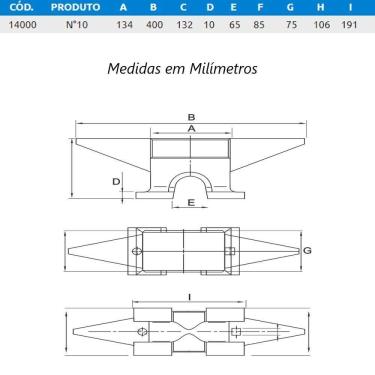 Imagem de Bigorna Industrial Ferro Fundido Nodular 10kg 40x13,2x7,5cm