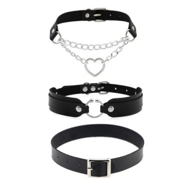 Imagem de Outman Pacote com 3 gargantilhas de couro punk gótico, colares de colarinho, corrente de clavícula para mulheres, Couro sintético, Sem Pedra Preciosa