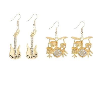 Imagem de ONLYJUMP 2 pares de brincos de declaração musical para mulheres, instrumentos clássicos, trompete, órgão, notas musicais, brincos pendentes de instrumento musical, joias e presentes, Large, Liga de