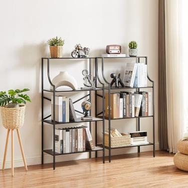 Imagem de Prateleira de livros, estantes de livros de 4 níveis, prateleiras de armazenamento com moldura de madeira e aço, estante de livros independente para escritório em casa, sala de estar, quarto, cozinha,