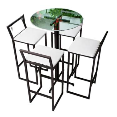 Imagem de Conjunto Mesa Alta Bar Bistrô Redonda Vidro 4 Banquetas Confort Estofado Industrial Black (LACA BRANCA)