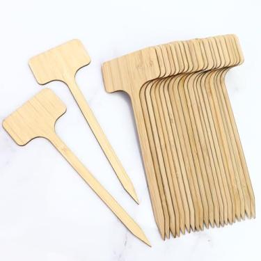 Imagem de FAMLEAF 20 etiquetas de plantas extralongas, etiquetas de bambu tipo T de 17,78 cm para plantas de jardim interno e externo, flores, legumes, frutas, ervas, rótulo, nome, estacas, placas (17,8 cm x