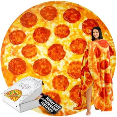 Imagem de Zulay Pizza gigante de pepperoni dupla face com embalagem de presente - Cobertor novidade para adultos e crianças - Cobertor de pepperoni redondo de flanela macia para ambientes internos, ao ar livre,