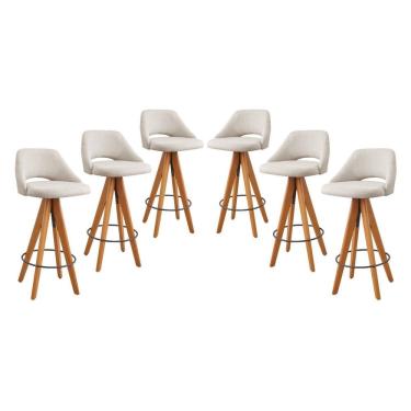 Imagem de Kit 6 Banquetas Giratórias Estofadas com Encosto Nicole Nude
