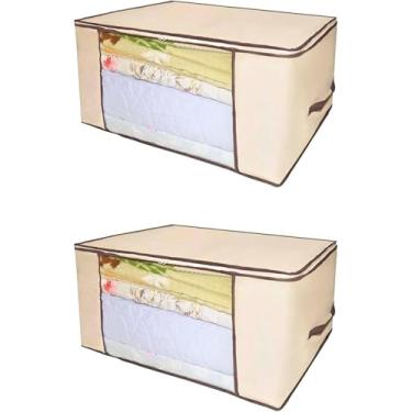 Imagem de Organizador Multiuso de Tecido TNT Marfim Dobrável para Closet, Guarda-Roupas e Armário Armazene Roupas, Edredom, Cobertor, Toalhas e Cama Mesa e Banho com Proteção e Praticidade (KIT COM 2)
