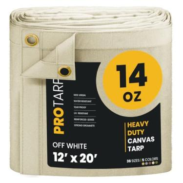 Imagem de PROTARP Lona resistente à água de 400 ml, capa de lona resistente a UV com ilhós de latão à prova de ferrugem, multiuso para dossel, telhado, acampamento, pilha de lenha (branco 12'X20')