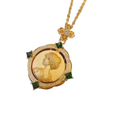 Imagem de Deusa Rainha Moeda De Ouro Bated Colar,Símbolo Grego Colar De Moedas De Medalha De Amuleta De Zircônia Cúbica Para Mulheres