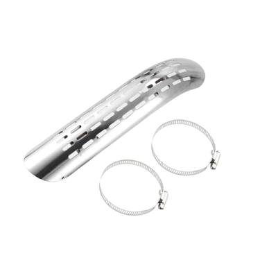Imagem de Motoforti 1 conjunto universal de proteção térmica de escape curva de motocicleta tubo de escape protetor de silenciador com grampos de 70-100 mm tom prateado de longa duração