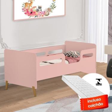Imagem de Mini Cama Com Colchão Infantil Grades De Proteção Cecilia Vj Móveis Rosa
