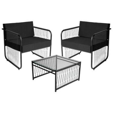 Imagem de Conjunto 2 Poltronas E Mesa Centro Fibra Sintética Córdova Preto-preto