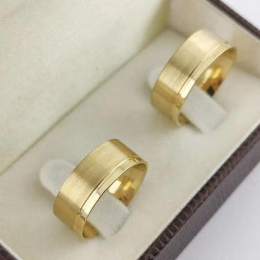 Imagem de Par Alianças de Ouro 18k Larga Islândia 7mm 10,5 Anatômica retas - she