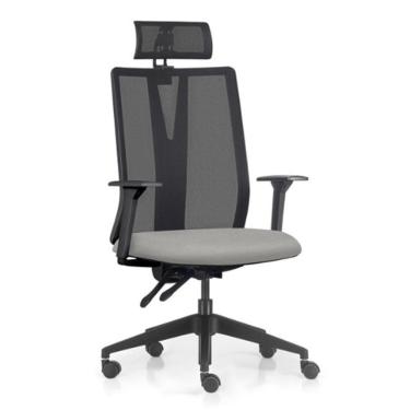 Imagem de Cadeira Escritório Giratória Presidente Flow F02 Base Preta Crepe Cinza - Lyam Decor