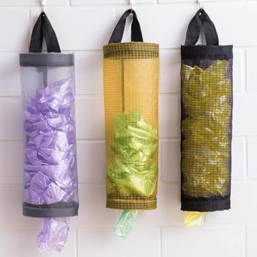 Imagem de Puxa Saco Organizador de Sacolas Plásticas – Porta Sacolas de Cozinha com Alça para Pendurar, Reutilizável e Prático (Preto)