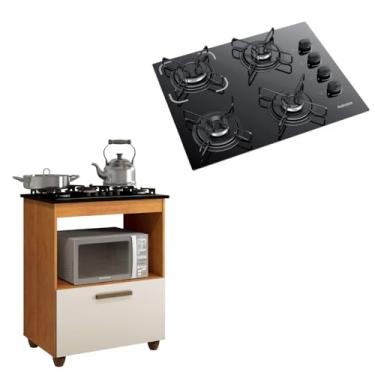 Imagem de Kit Armário Para Cooktop Cozinha Com 1 Porta e Fogão Cooktop 4 Bocas Itatiaia