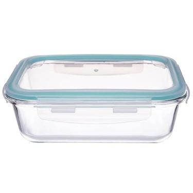 Imagem de Pote de Vidro Retangular para Marmita com Tampa Silicone Hermética 1040ml Vasilha Grande