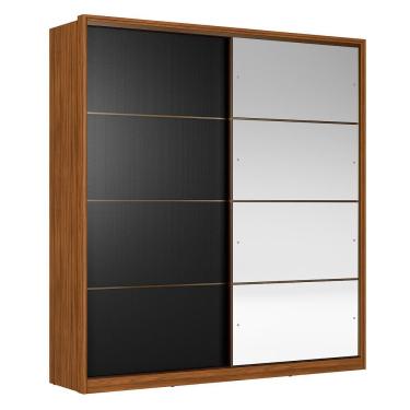 Imagem de Guarda Roupa Casal Belga 2 Portas Deslizantes Flex com 4 Espelhos - Demartêz Nogueira/Preto Prime tx