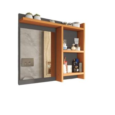Imagem de Espelheira de Banheiro Armarinho Organizador com Prateleira Nicho(Cinza com Nature)