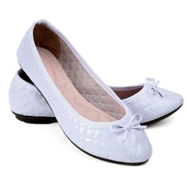 Imagem de Sapatilha feminina adulta bico redondo sola reta confort casual MX55 (BRANCO VERNIZ, BR, Adulto, Numérico, 38)