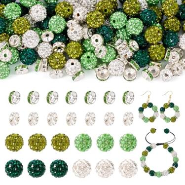 Imagem de Spritewelry Contas de argila de strass de 10 mm, 120 peças, contas redondas de bola de discoteca, contas de argila de cristal brilhantes, contas espaçadoras redondas planas a granel para fazer joias