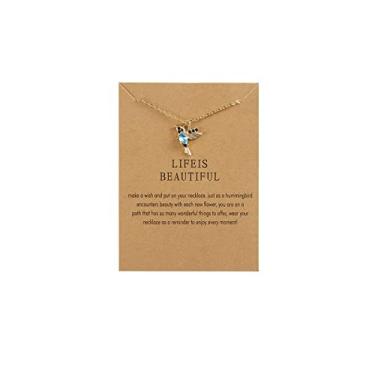 Imagem de Colar com pingente de beija-flor voador de strass, banhado a ouro 14 K, brilhante, strass, pássaro, flyer de cristal, zircônia cúbica, colar de animal para mulheres, meninas, joias modernas, Metal,