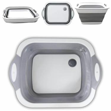 Imagem de Tábua Bacia Multifuncional Retrátil de Silicone, Tábua de Corte, Bacia, Escorredor e Cesto para Frutas, Segura para Sua Cozinha!