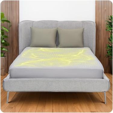 Imagem de Lençóis de terra California King Size - lençol de terra cinza para realçador de sono natural - 95% algodão orgânico + 5% fibra de prata pura, lençol com elástico para aterramento com cordão de