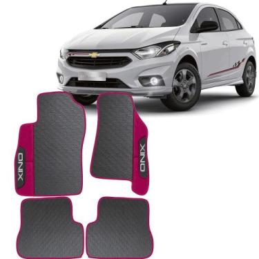Imagem de Lindo jogo tapete 4 peças carro automotivo  na cor rosa chevrolet onix