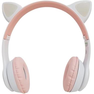 Imagem de Fone De Ouvido Com Orelha de Gatinho Cat Ear Headphone Bluetooth com Luzes RGB para crianças e adultos (Azul/Rosa)