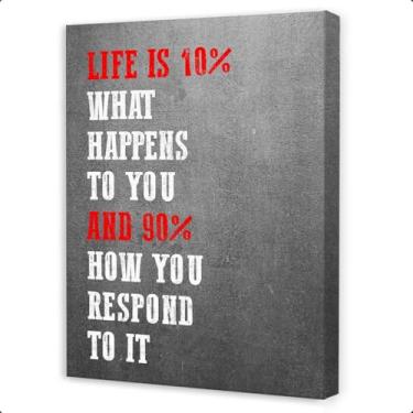 Imagem de Gwisml Arte de parede inspiradora para escritório, Life Is 10% What Happens To You And 90% Canvas Frame Paintings For Home Office Workplace Wall Art Decor