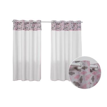 Imagem de Cortina para Quarto Menino Menina 2,00M x 1,40M Decorativa Alegre Ótimo Acabamento e Barato (NUVEM BRANCO E ROSA)