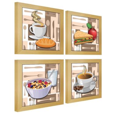 Imagem de Quadro Cozinha Café Padaria Copa 20X20Cm Kit 4 Un Marfim