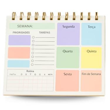 Imagem de Planner Semanal Mensal com Espiral, Organizador de Tarefas e Rotina, Páginas Coloridas Agenda