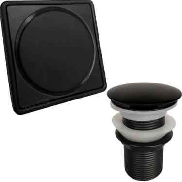 Imagem de Dona D Cor, Ralo Click Banheiro E Porta Grelha 10x10 Preto Fosco Porta Ralo Caixilho Quadrado Válvula Click 1 1/4 Ralo De Pia Cuba Kit Banheiro Escoamento 40mm