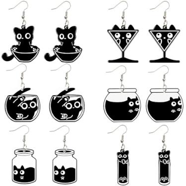 Imagem de Coiris 6 pares de brincos de gato preto para mulheres, divertidos, anime, gato, Halloween, brincos fofos para presente para mulheres, Resina, Sem pedra preciosa