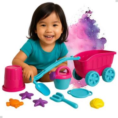 Imagem de Baldinho De Praia Carriola Regador Forminha Restelo 9 Peças - Diver To