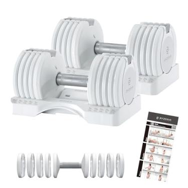 Imagem de BYZOOM FITNESS Haltere ajustável – unidade única de 12,5/11,3 kg OU conjunto de 5 – 12,7 cm em 1 peso ajustável para academia em casa, treinamento de força e exercícios físicos, branco ou preto