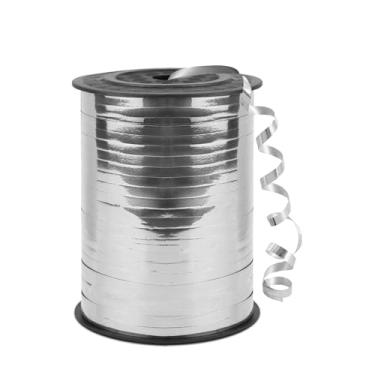 Imagem de Cordão de balão prata brilhante de 500 metros, fita de 1/12.7 cm para embrulho de presente, fita de balão, aniversário, festa, festival, decoração de flores de florista, artesanato artístico