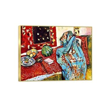 Imagem de BMZFYBS Quadro dourado arte de parede pinturas famosas - imagens em tela para sala de estar - natureza morta com tapete vermelho - pôster e impressões de decoração de casa 30 x 40 cm 12 x 16 pol