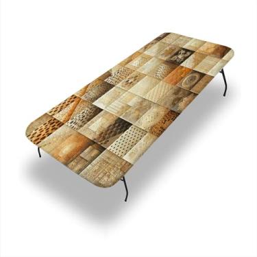 Imagem de ESFVRG Toalha de mesa elástica retangular marrom, paleta de cores sépia, quadrados de pontos abstratos, motivos boêmios, patchwork, 76 x 243 cm, capa de mesa para mesa dobrável de 2,4 m, bege e canela