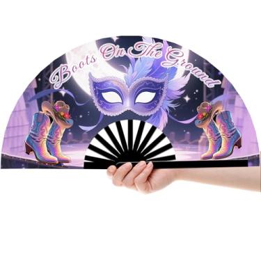 Imagem de AYTHSRIC 13 fãs de dança em linha, ventilador de mão de botas no chão, onde eles fãs no Clack Fan, ventilador de mão ocidental para dança, festa, decoração, festival, grande ventilador dobrável de