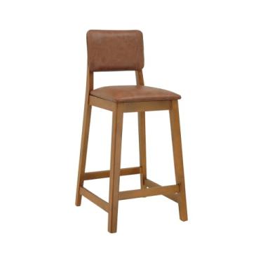 Imagem de Banqueta Paris em Madeira Maciça Encosto e Assento Estofado c/ 68cm Altura - Amêndoa - Assento Estofado Corano Marrom Mescla