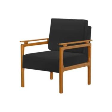Imagem de Poltrona Decorativa Yasmin com Design Elegante e Pés em Madeira Maciça - Linho Preto