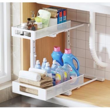 Imagem de Biboraya 1 pacote de organizadores sob a pia de 30,5 a 43 cm A e altura de armazenamento ajustável, organizador de prateleira de 2 camadas, gaveta deslizante multiuso para banheiro, cozinha,